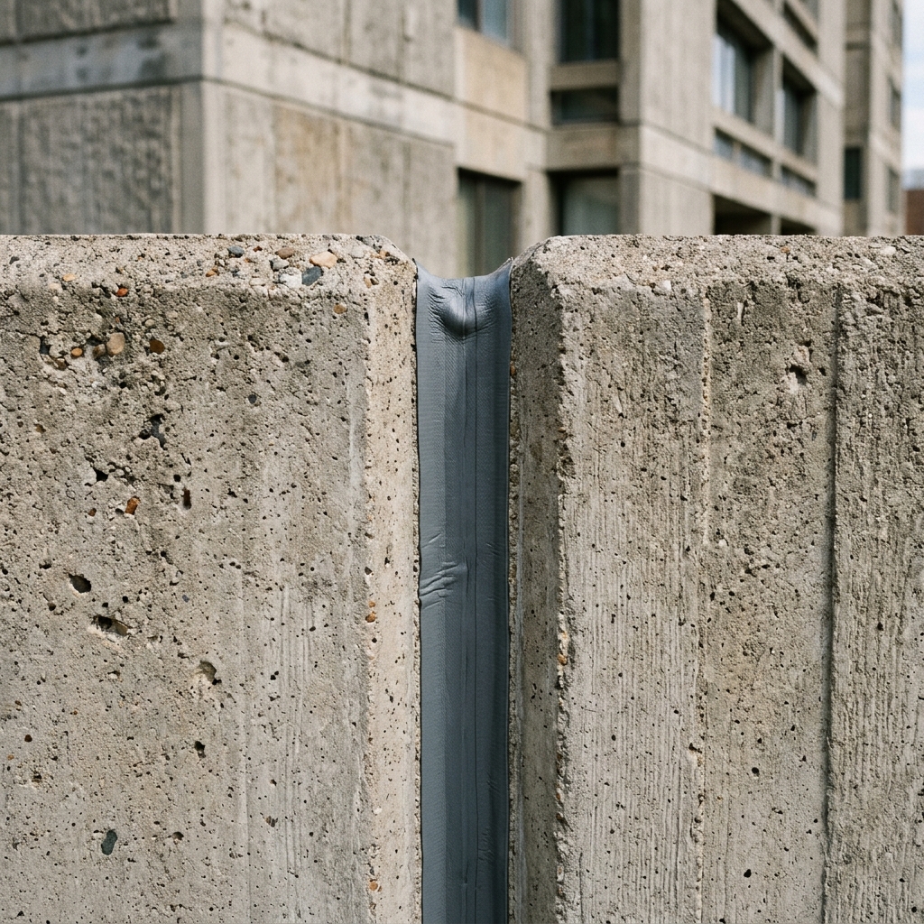 Structural building gap and expansion joint showing professional elastic PU sealants